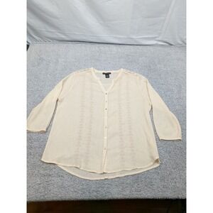 Preswick & Moore Womens L Blouse Boho Lace Shoulder Ivory Cotton Button Down Top